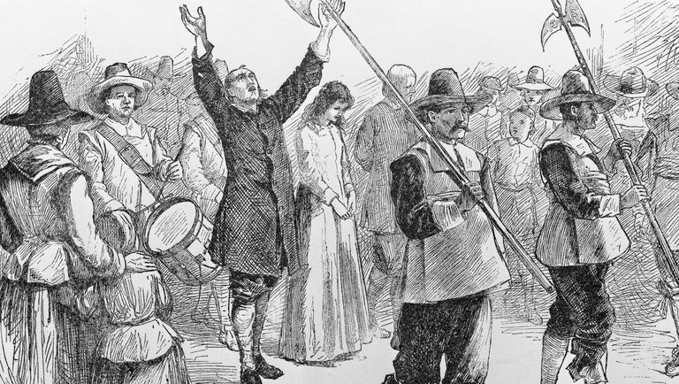 Old drawing of Quaker Friends being taken prisoners. Old drawing of Quaker Friends being taken prisoners.